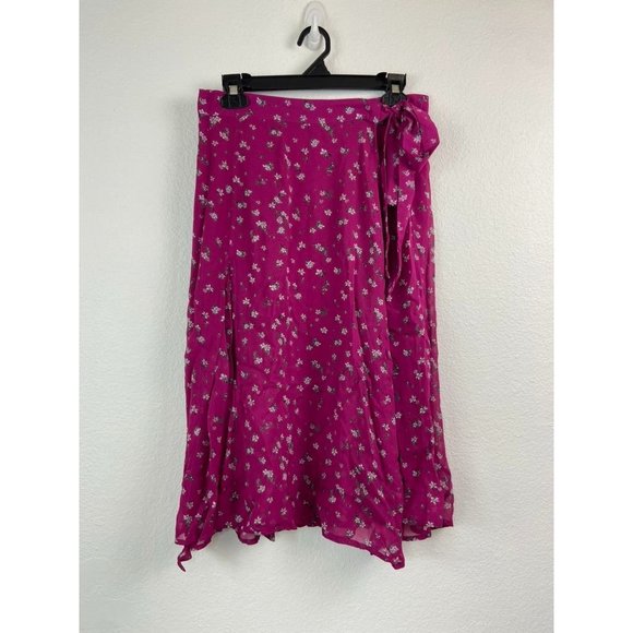 Rag and Bone women's 8 pink floral side tie georgette wrap midi skirt - Picture 2 of 7